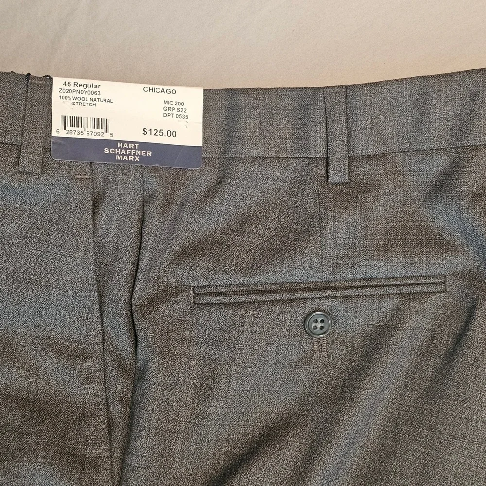 Hart Schaffner Marx 46R Chicago Fit Unhemmed Charcoal Suit Pants NWT $125 L844
